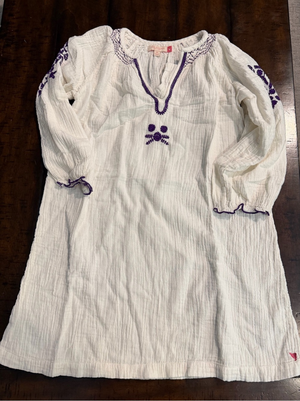 Pink Chicken White Gauze Cover-up with Purple Trim